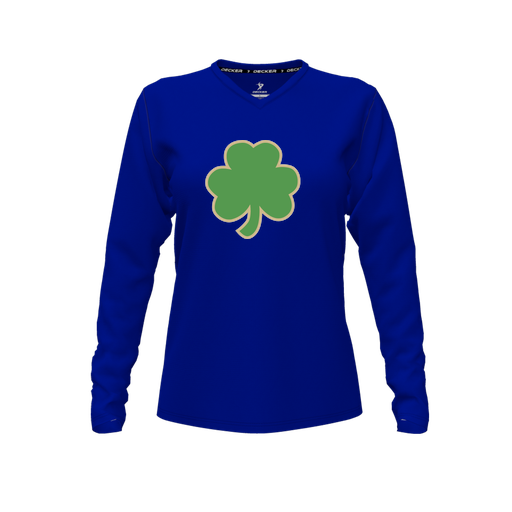 [FTLVPTRY-FYXS-LOGO1] Decker Performance T-Shirt (Female Youth XS, Royal, V Neck, Logo 1, Long Sleeve)