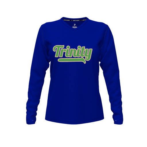 [CUS-DFW-TEES-PER-VNK-LSL-RYL-FYXS-LOGO3] Performance T-Shirt (Female Youth XS, Royal, V Neck, Logo 3, Long Sleeve)