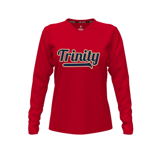 [CUS-DFW-TEES-PER-VNK-LSL-RED-FYXS-LOGO2] Performance T-Shirt (Female Youth XS, Red, V Neck, Logo 2, Long Sleeve)