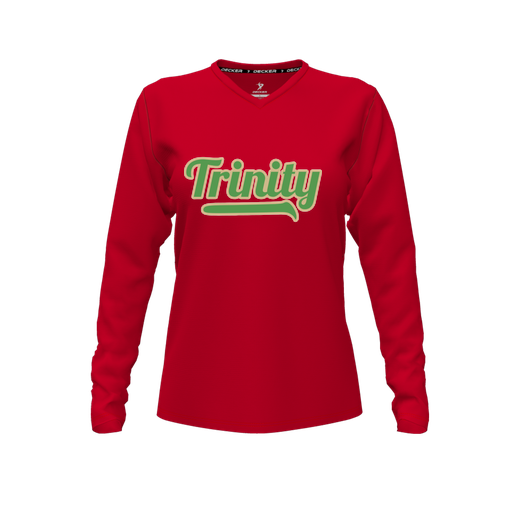 [FTLVPTRD-FYXS-LOGO3] Decker Performance T-Shirt (Female Youth XS, Red, V Neck, Logo 3, Long Sleeve)