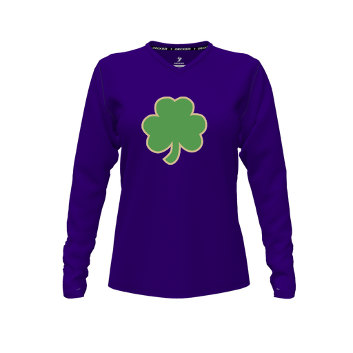 [CUS-DFW-TEES-PER-VNK-LSL-PUR-FYXS-LOGO1] Performance T-Shirt (Female Youth XS, Purple, V Neck, Logo 1, Long Sleeve)
